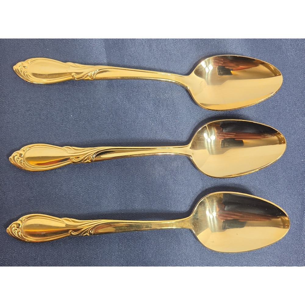Vintage Excel Stainless Korea Symphony Gold Plated Teaspoon Set of 3